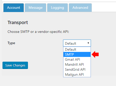 Post SMTP choose Type: SMTP