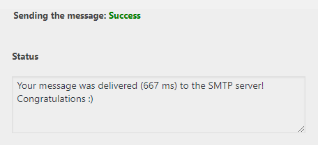 Post SMTP test email success