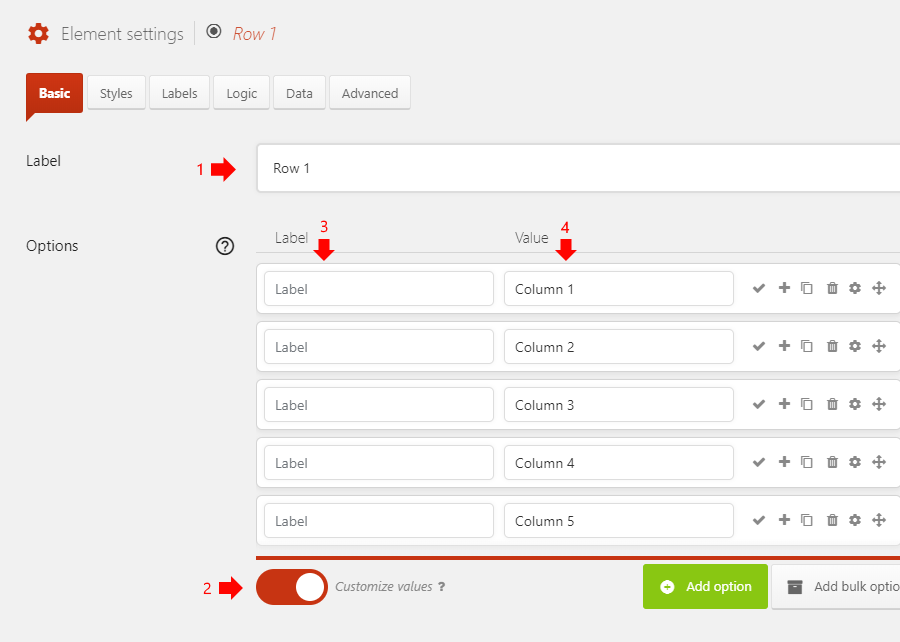 Matrix field radio buttons basic