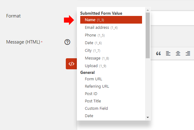 Choose the variable you want to insert