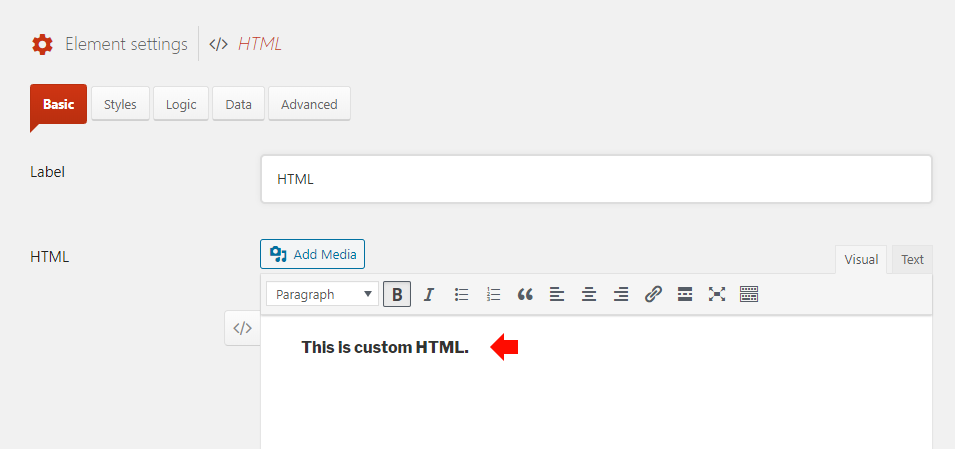 Use the editor to add custom text or HTML