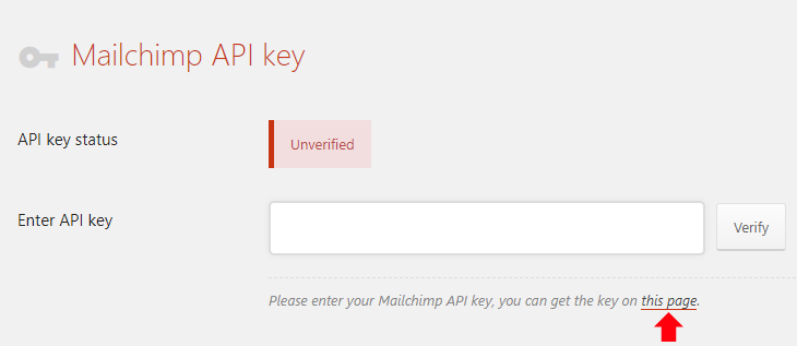 Click the link to get your Mailchimp API key