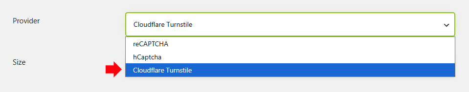 Choose reCAPTCHA provider Cloudflare Turnstile