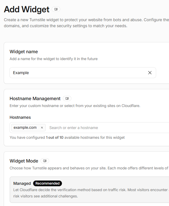 Cloudflare Turnstile add widget